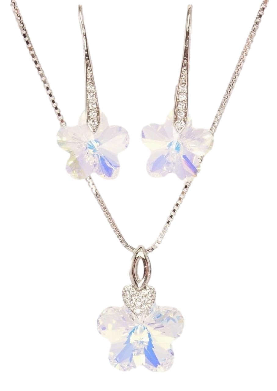 Набір Xuping колір Родій з кр-ми Swarovski Сережки Кулон на ланцюжку «Кришталева квітка Shimmer» дл. 40-45см х 1мм