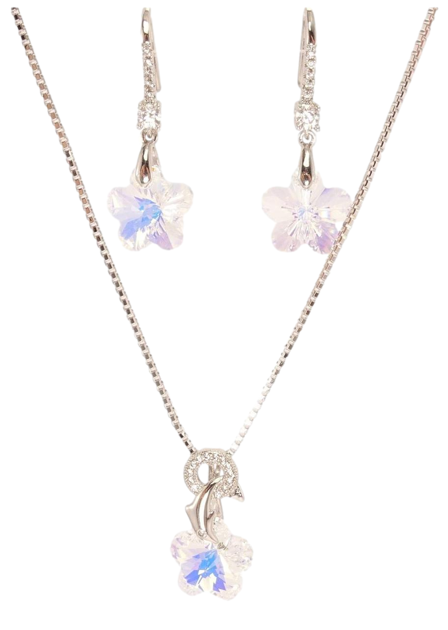 Набір Xuping колір Родій з кр-ми Swarovski Сережки Кулон на ланцюжку «Кришталева квітка Shimmer» дл. 40-45см х 1мм