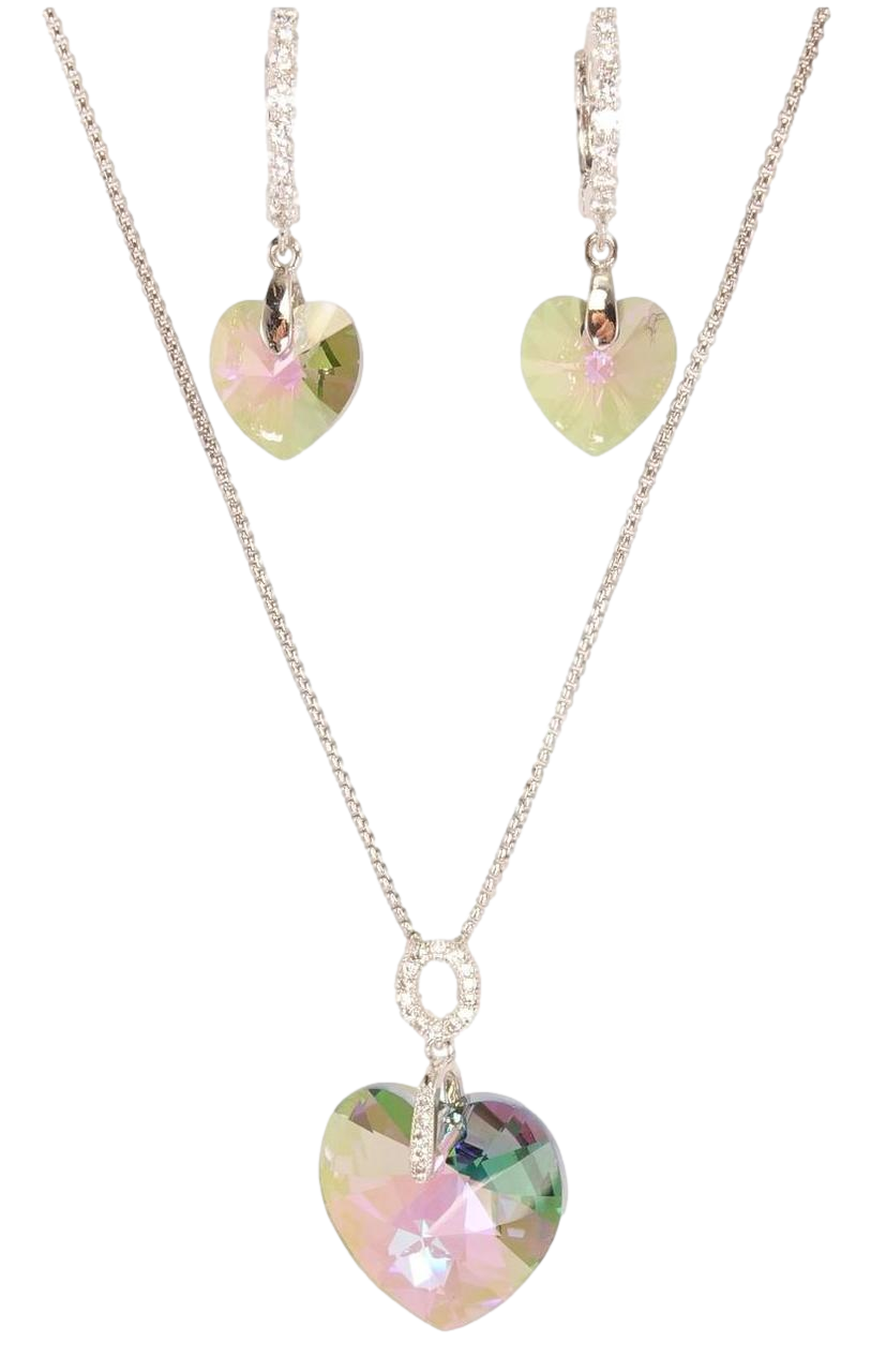 Набір Xuping колір Родій з кр-ми Swarovski Сережки Кулон на ланцюжку «Кришталеве сердечко Vitrail Ligh» довжина 40-45см