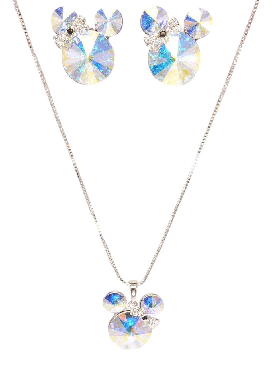 Набір Xuping колір Родій з кр-ми Swarovski Сережки Кулон на ланцюжку «Міккі Райдужні Кристали АВ» довжина 40-45см