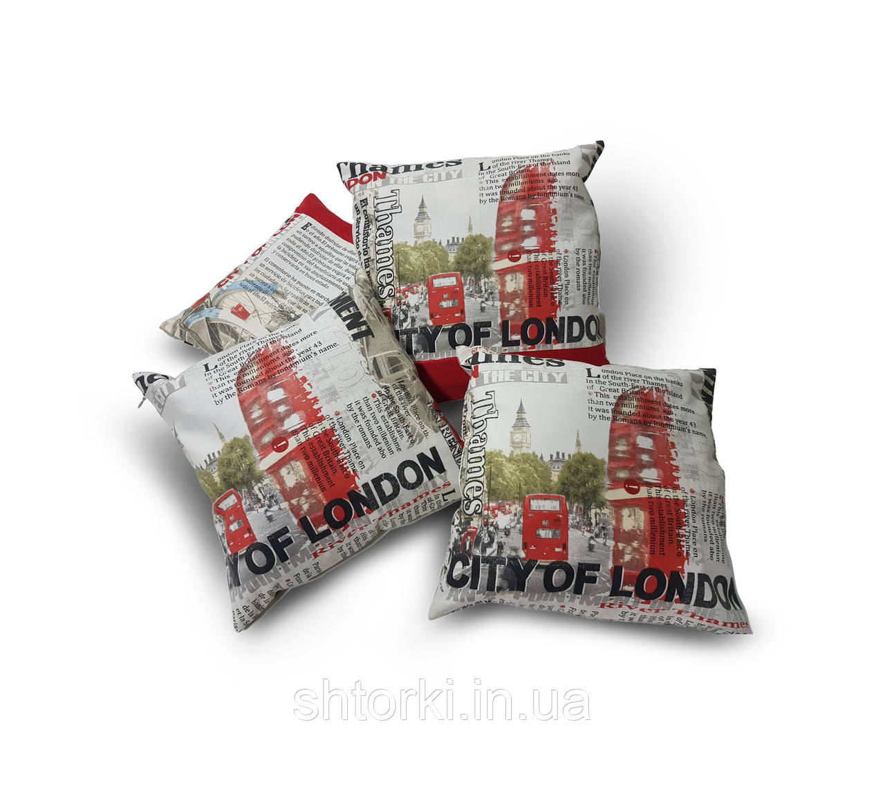 Комплект декоративних подушок Firanka London typography 4шт молочні з червоним (п_0682)