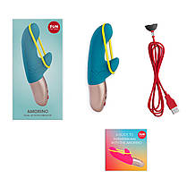 Мінівібратор-кролик зі стимулювальною стрічкою Fun Factory AMORINO petrol/neon yellow, стрічка знімна, фото 5