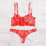 Жіночий комплект білизни червоного кольору трусики та ліф з кісточками, фото 2