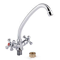 Двохвентильний змішувач для кухонної мийки хромований на гайці WAL LEO7-A427