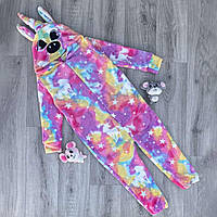 Яркая кигуруми детская Единорог разноцветный с капюшоном для девочки 110/116 см