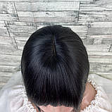 Накладка зі штучного волосся чорна з проділом пряма 25см, фото 3