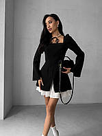 Красивое модное женское платье на каждый день, молодежное черное мини-платье з длинным рукавом, базовое платье