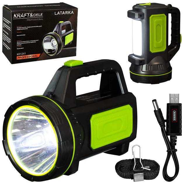 Ліхтарик акумуляторний Kraft&Dele KD1241 LED 1200lm 10W USB прожекторний, фото 1