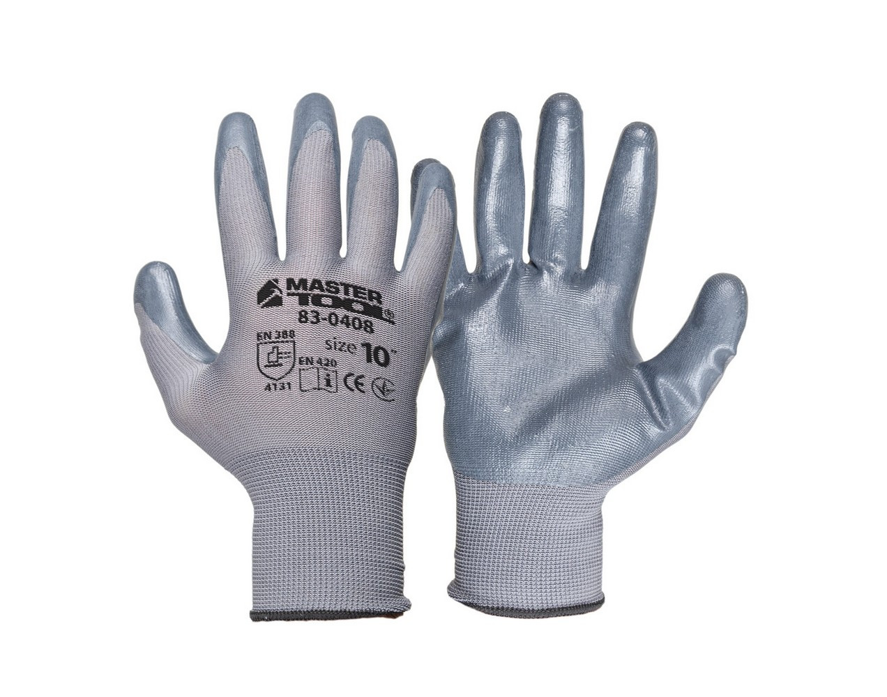 Рукавички трикотажні безшовні MASTERTOOL нітрилове покриття долоні 10" 12 пар сірі 83-0408doz, фото 1
