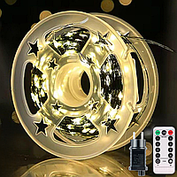 Гірлянда нитка "Роса" 50м з пультом, на котушці, 500 LED, 220В (адаптер 12В), зелений провід, 8 режимів