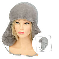 В'язана жіноча шапка вушанка ангора  Nikol колір сірий