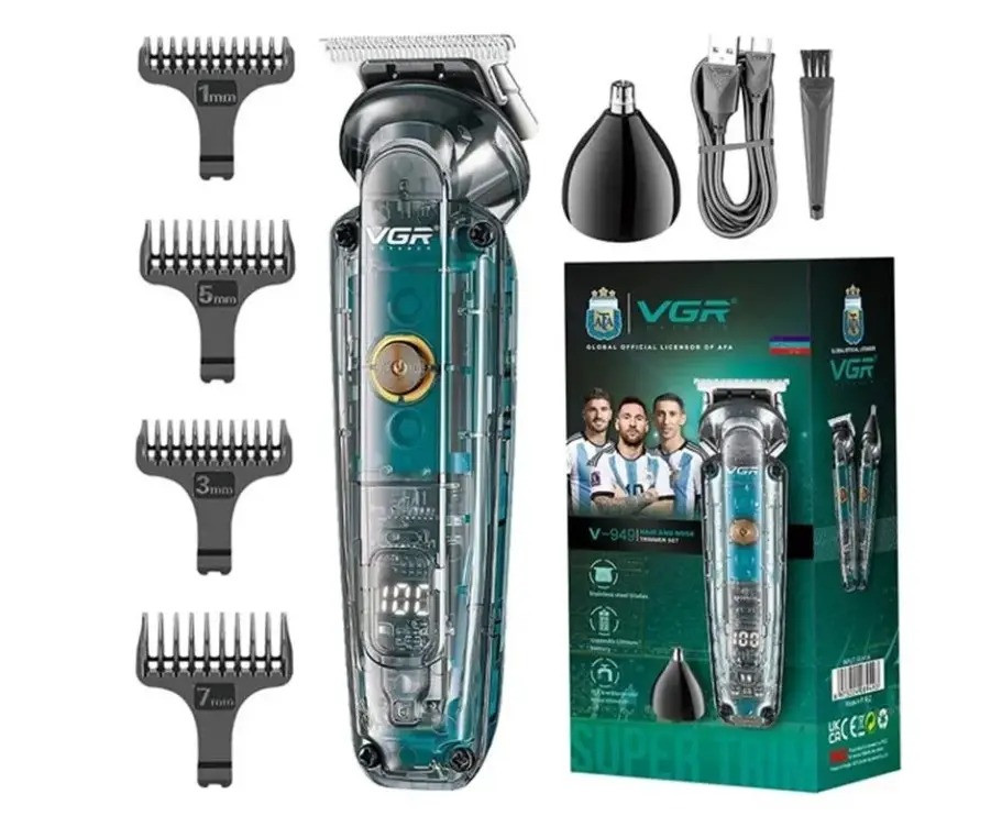 Бездротова машинка для стрижки волосся та бороди VGR V-949 8820 сіра, фото 1