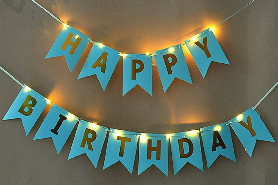 Паперова гірлянда "HAPPY BIRTHDAY" - Блакитного кольору