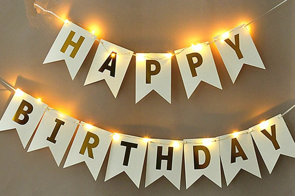 Паперова гірлянда "HAPPY BIRTHDAY" - Білого кольору