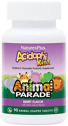 Мультивітаміни для дітей Natures Plus Animal Parade Acidophi Kidz 90 tabs Ягоди, фото 1