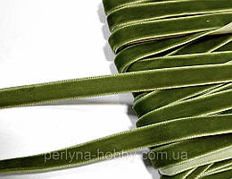 Стрічка оксамитова тасьма оксамитка 12 мм. Салатова темна, горохова