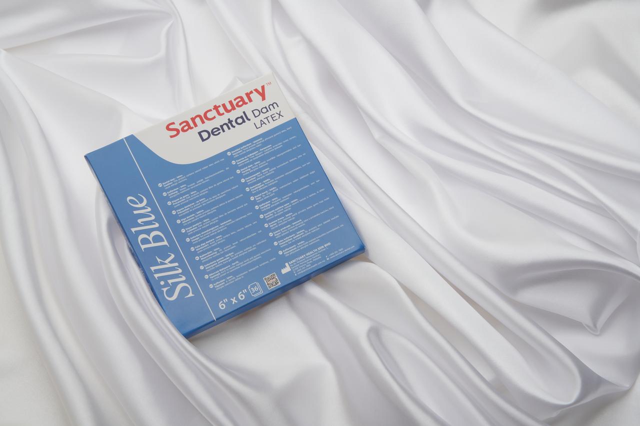 Кофердам (Dental Dam) латексний, блакитний шовк (Silk Blue) з ароматом м'яти, (152мм х 152мм) 36шт