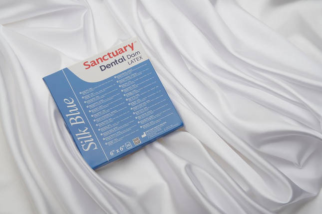 Кофердам (Dental Dam) латексний, блакитний шовк (Silk Blue) з ароматом м'яти, (152мм х 152мм) 36шт, фото 1