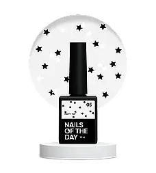 NAILSOFTHEDAY Party top 05 — фінішне покриття для нігтів з чорно-білими зірочками в одному флаконі, без липкого шару, 10 мл