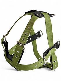 Тягові шлейки для собак. Брезентовий шлея для собак, зелена Шия 58-88 см, Груди 80-106 см, ширина 35 мм
