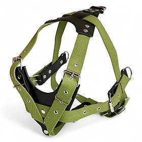 Тягові шлейки для собак. Брезентовий шлея для собак, зелена Шия 44-74 см, Груди 68-94 см, ширина 30 мм