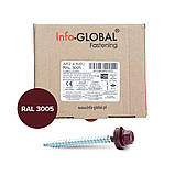 Саморіз (шуруп) покрівельний INFO-GLOBAL по дереву з гумовою шайбою EPDM 4,80х60 мм, RAL 3005, фото 2