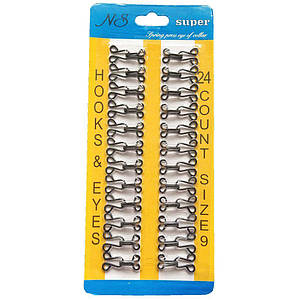 #9 гачки, застібки для одягу Sindtex чорні 24шт