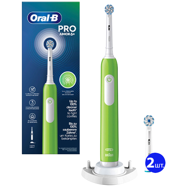 Електрична зубна щітка Oral-B D305.513.3X Junior 6+ Pro Green (3 нас.)
