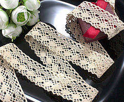 (1 метр) Натуральне мереживо льон (бавовна) 3,2 см колір - бежевий (лен -1751)