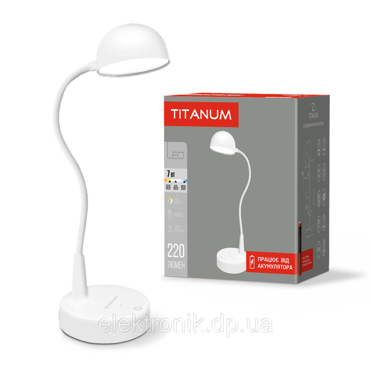 LED лампа настольная з аккумулятором TITANUM TLTF-012W 7W 3000-6000K