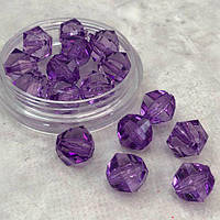 (20 грам) Ø14 мм Намистини грановані пластик #3365 - бузковий прозорий