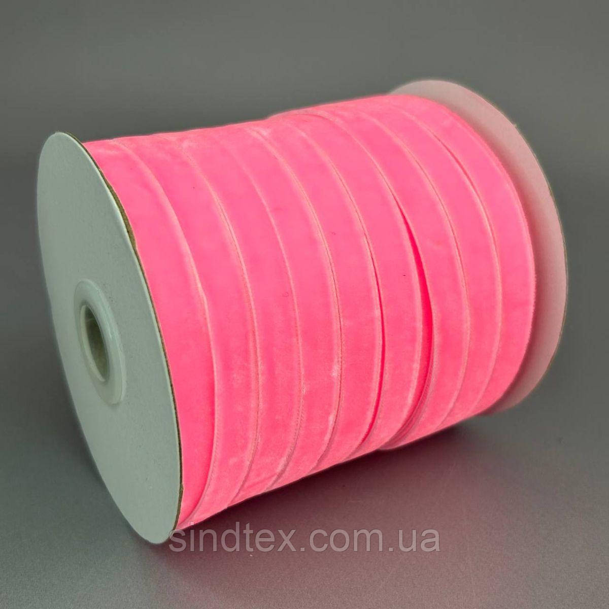 Оксамитова стрічка декоративна 1 см. боб. 46м. колір рожевий яскравий