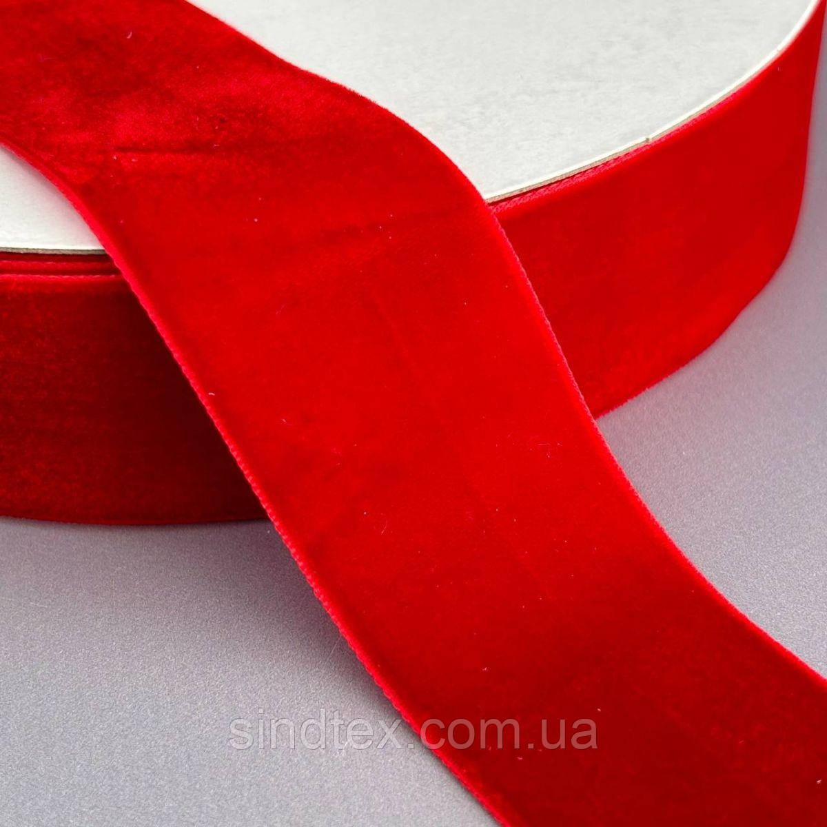 Оксамитова стрічка декоративна 3,8 см 22 м - червоний