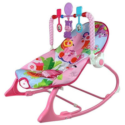 Багатофункціональний дитячий шезлонг з народження крісло качалка музична гойдалка вібрація іграшки брязкальця