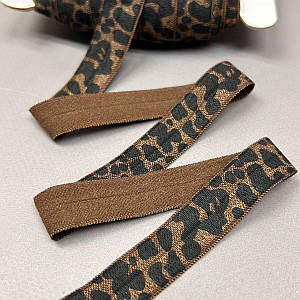 Бейка трикотажна-стрейч лео коричневий -1,5 см