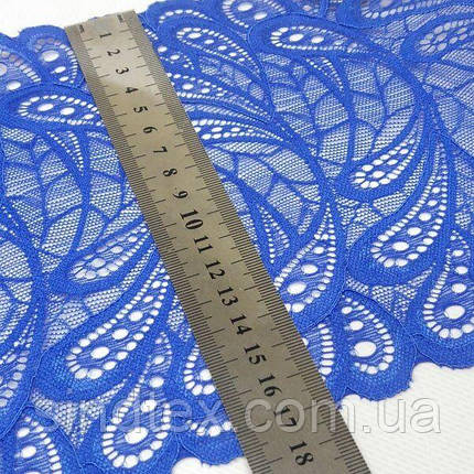 (1 метр) Мереживо Перо гіпюр стрейч, 17см колір - синій-електрик, фото 3