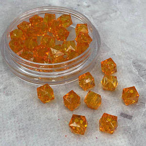 (20 грам) Ø9 мм Намистини грановані пластик #378 - помаранчевий прозорий