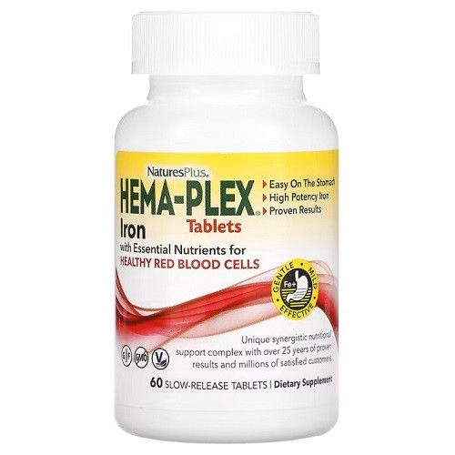 Вітаміни Nature's Plus HEMA-PLEX Iron 85 mg (60 таблеток.), фото 1