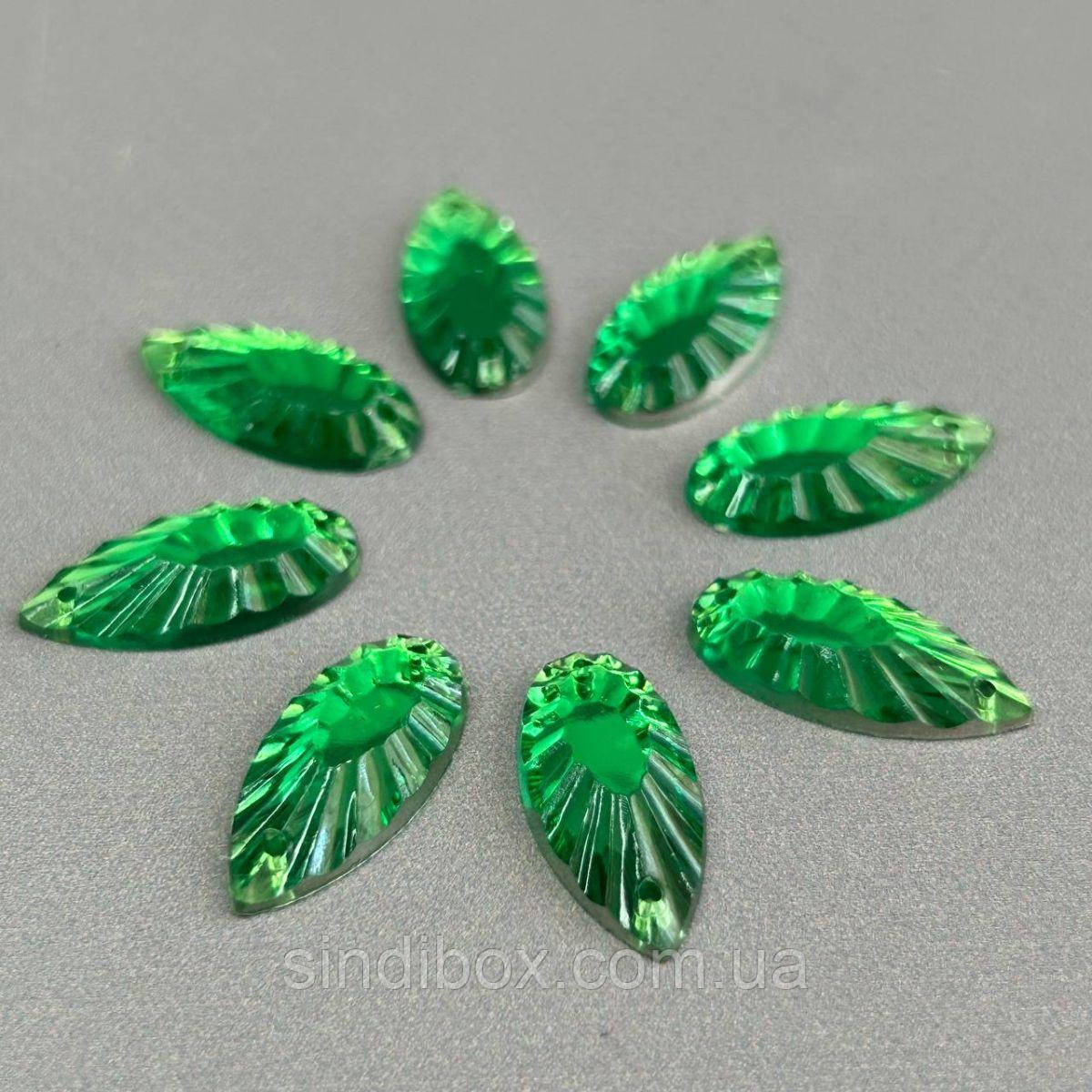 20 шт - Стрази акрилові пришивні 11х20 мм крапля, зелений, фото 1