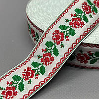 3см Тасьма національна з орнаментом - троянди червоні