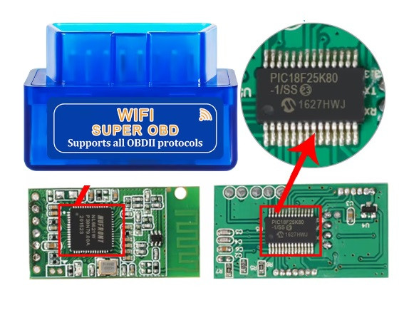 Автосканер 2 плати ELM327 OBD2 v1.5 PIC18F25K80 Wi-Fi iOS iPhone діагностичний автомобільний сканер, фото 1