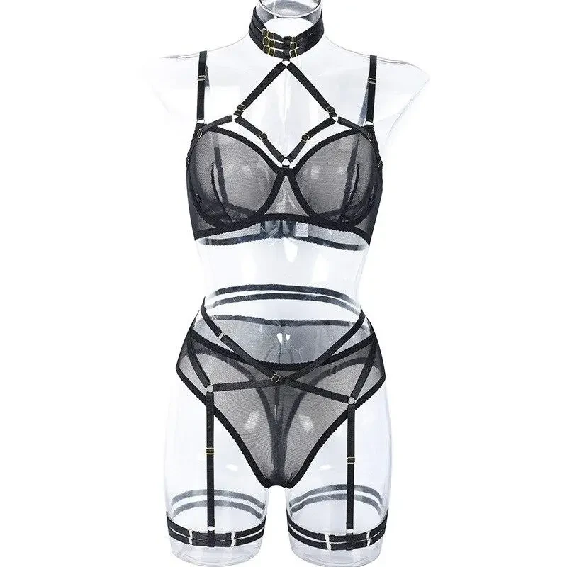 Жіноча білизна чорного кольору з чоппером і пояс з підв'язками (без панчох), фото 1