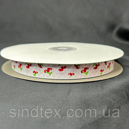 1,5 см Стрічка репсова з принтом на метраж - #735/1 біла, фото 2