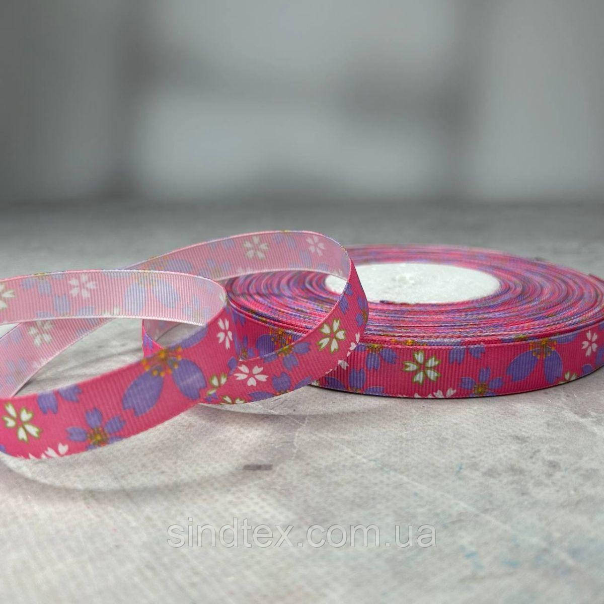1,5 см Стрічка репсова з принтом на метраж - #750/1 малиновий