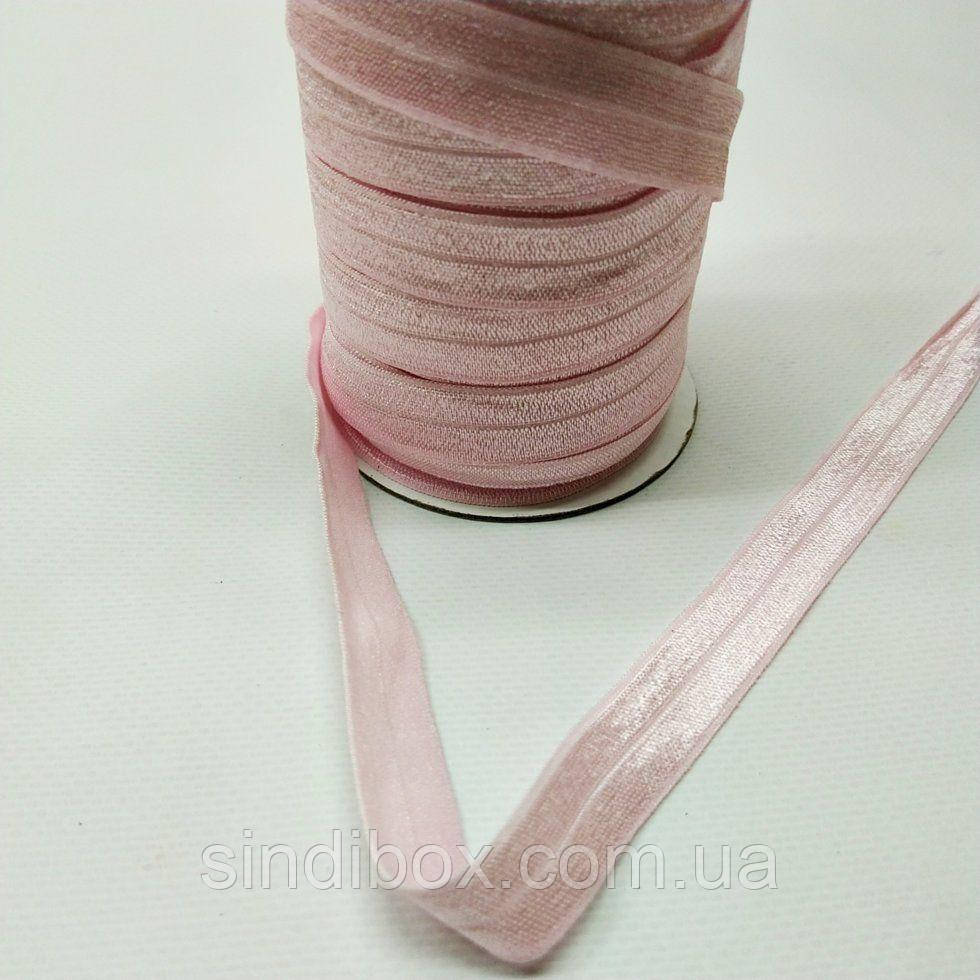 А-004 Трикотажна окантовочна бейка з блиском 1,5 см - рожевий, фото 1