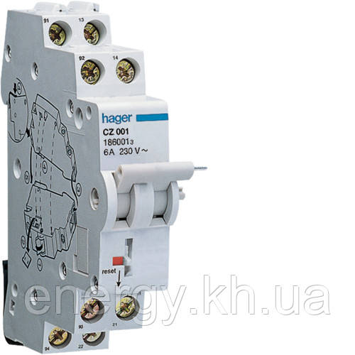 CZ001 Hager - Допоміжний вимикач і сигнальний контакт для ПЗВ 6кА тип А, фото 1