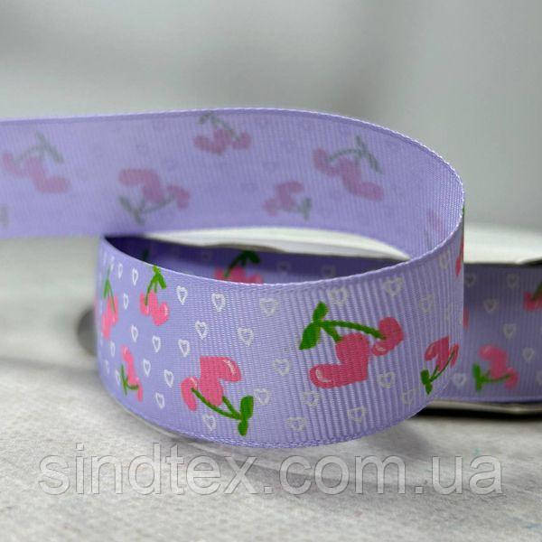 2,5 см Стрічка репсова з принтом на відріз - #735/2 бузковий