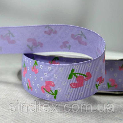 2,5 см Стрічка репсова з принтом на відріз - #735/2 бузковий, фото 1