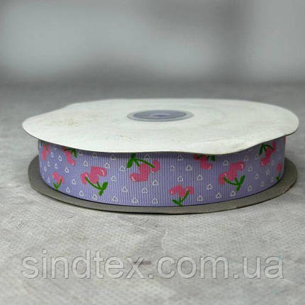 2,5 см Стрічка репсова з принтом на відріз - #735/2 бузковий, фото 2