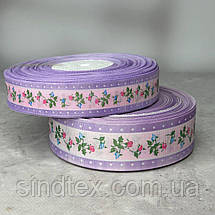 4 см Стрічка репсова з принтом на відріз - #746/1 бузковий, фото 4